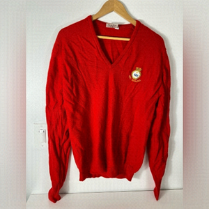 VINTAGE Stunning HMS Invincible Navy Crest Red Sweater Lambswool Made in England